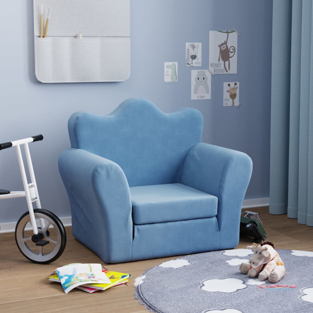 Kindersofa Blau Weich Plüsch