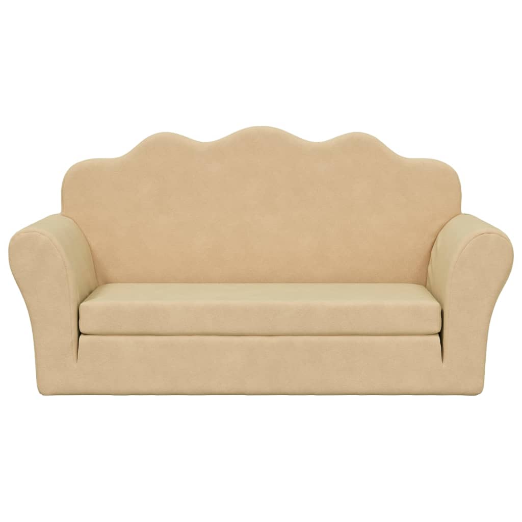 Kindersofa 2-Sitzer Creme Weich Plüsch