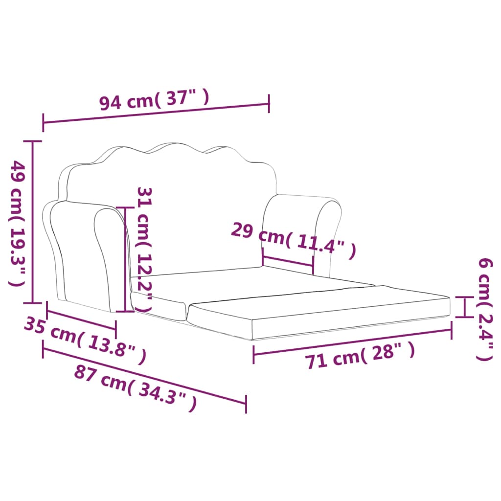 Kindersofa 2-Sitzer Creme Weich Plüsch