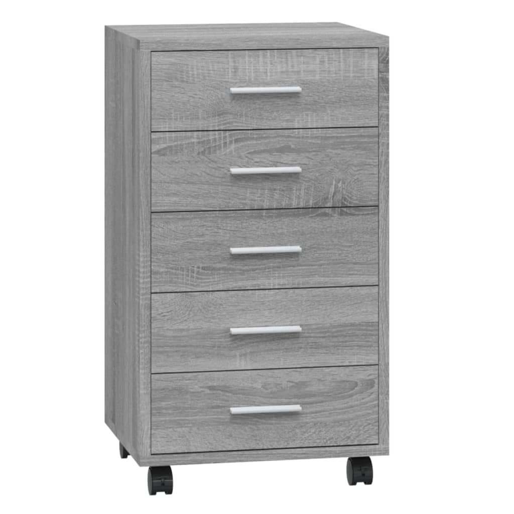 Schubladenschrank mit Rollen Grau Sonoma Holzwerkstoff