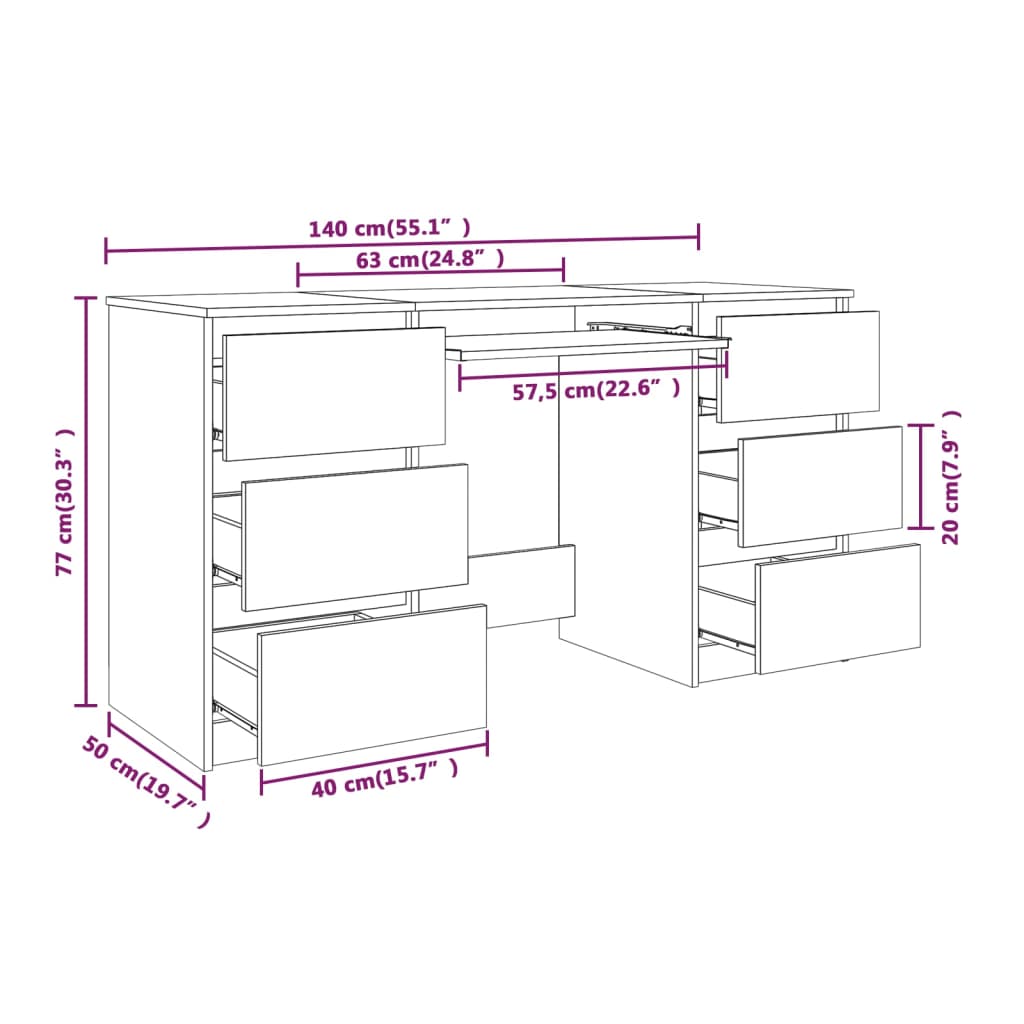 Schreibtisch Grau Sonoma 140x50x77 cm Holzwerkstoff