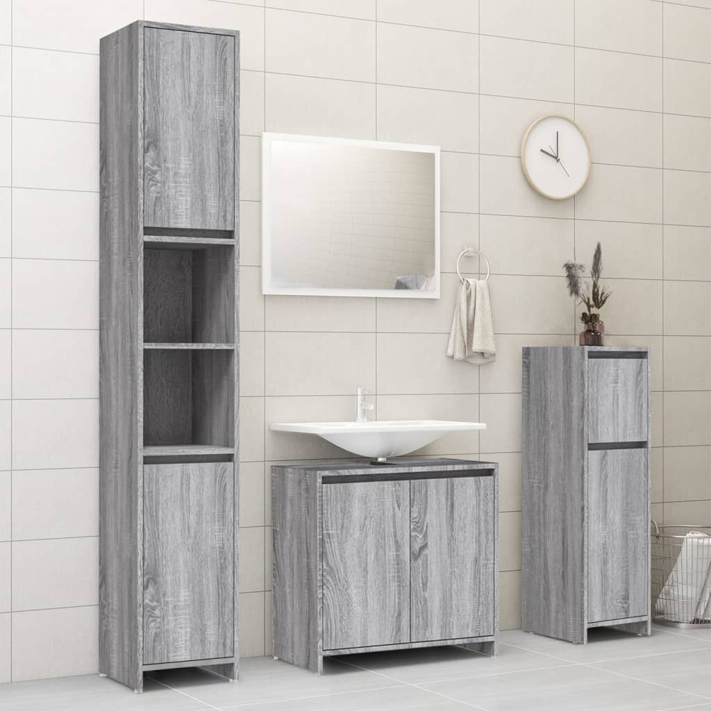 Badezimmerschrank Grau Sonoma 30x30x95 cm Holzwerkstoff