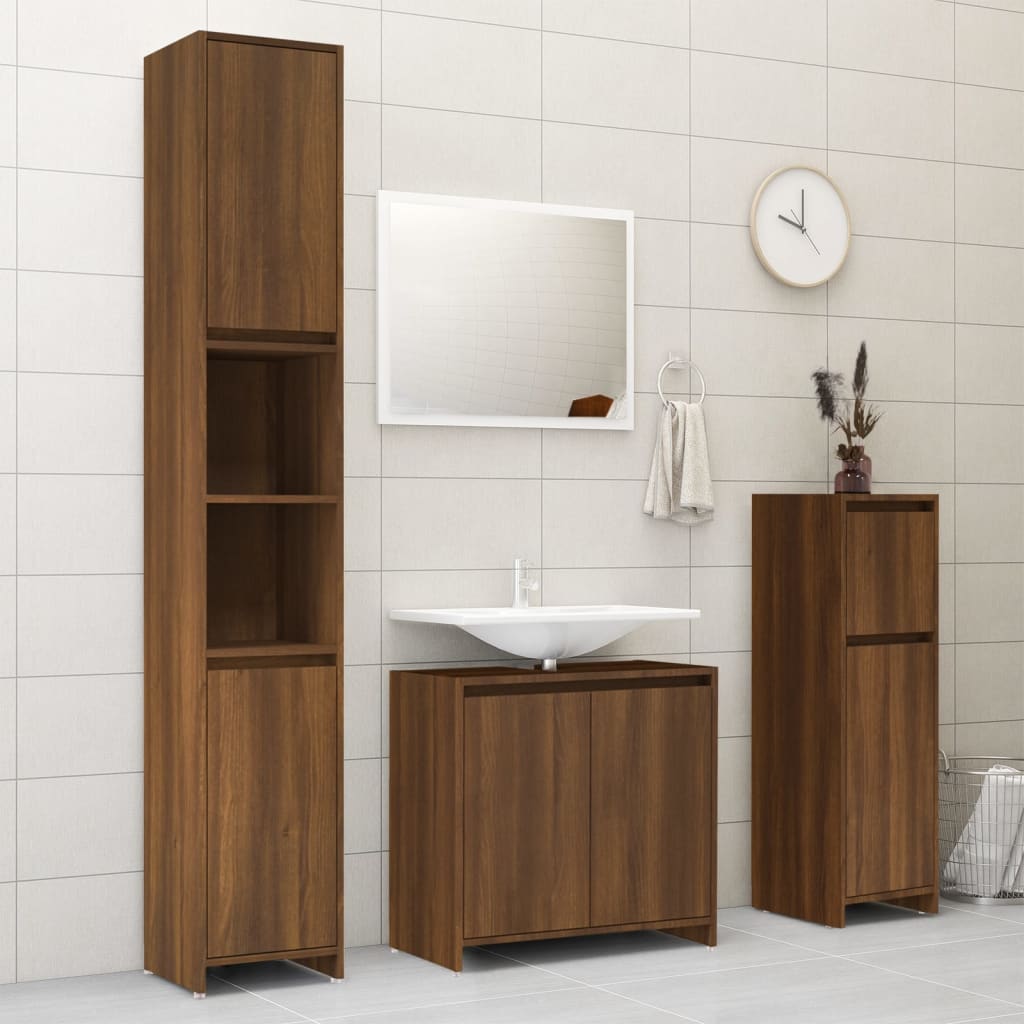 Badezimmerschrank Braun Eiche 30x30x95 cm Holzwerkstoff