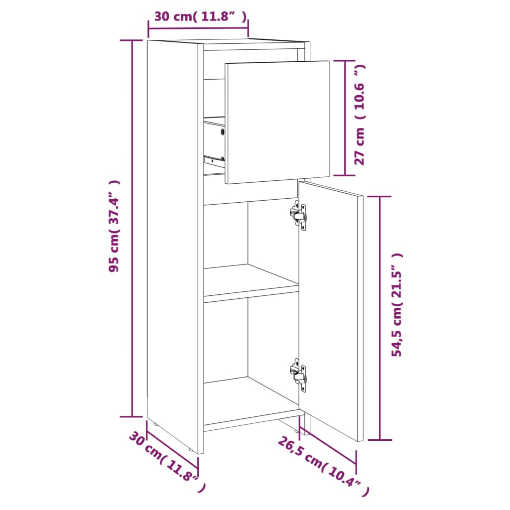 Badezimmerschrank Braun Eiche 30x30x95 cm Holzwerkstoff