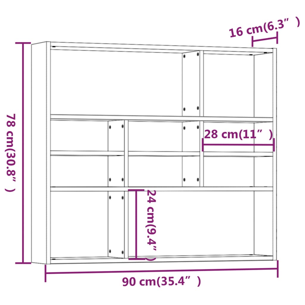 Wandregal Braun Eichen-Optik 90x16x78 cm Holzwerkstoff