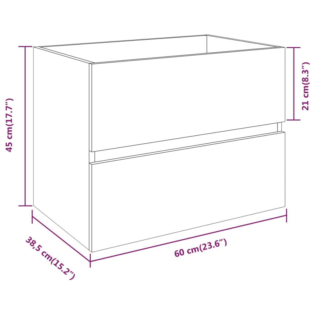 Waschbeckenschrank Grau Sonoma 60x38,5x45 cm Holzwerkstoff