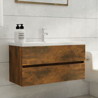 Thumbnail for Waschbeckenschrank Räuchereiche 90x38,5x45 cm Holzwerkstoff