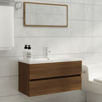 Thumbnail for Waschbeckenschrank Braun Eiche 90x38,5x45 cm Holzwerkstoff
