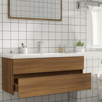 Thumbnail for Waschbeckenschrank Braun Eiche 100x38,5x45 cm Holzwerkstoff