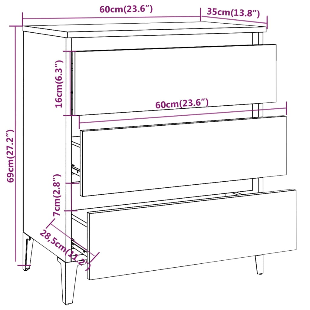 vidaXL Sideboard Braun Eichen-Optik 60x35x69 cm Holzwerkstoff