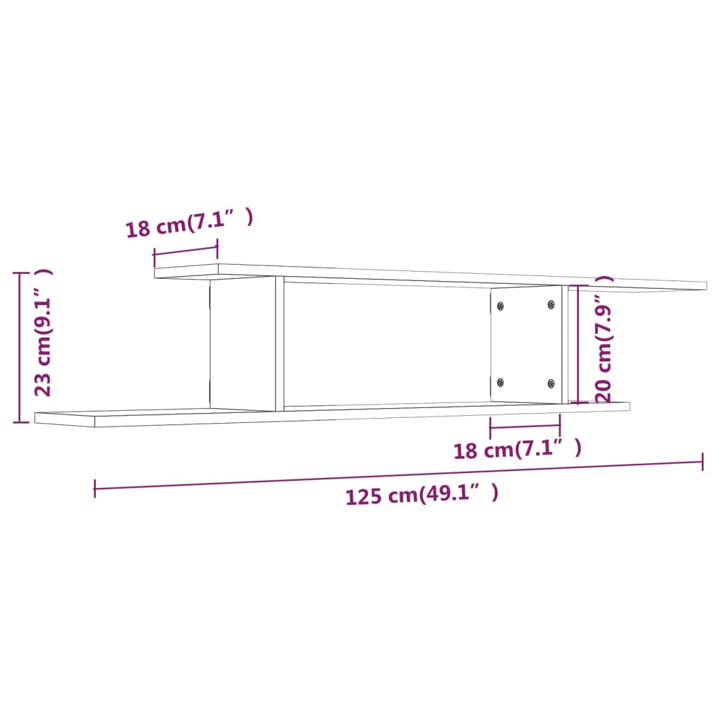 TV-Wandregal Braun Eichen-Optik 125x18x23 cm Holzwerkstoff