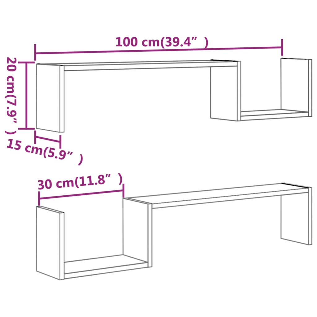 Wandregale 2 Stk. Grau Sonoma 100x15x20 cm Holzwerkstoff