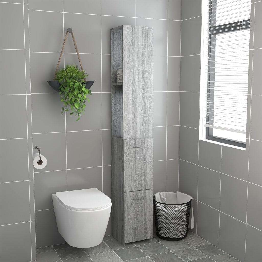 Badezimmerschrank Grau Sonoma 25x25x170 cm Holzwerkstoff