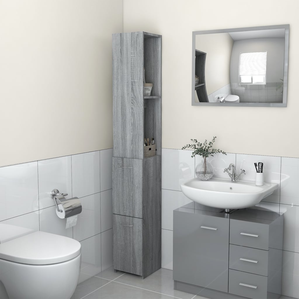 Badezimmerschrank Grau Sonoma 25x25x170 cm Holzwerkstoff