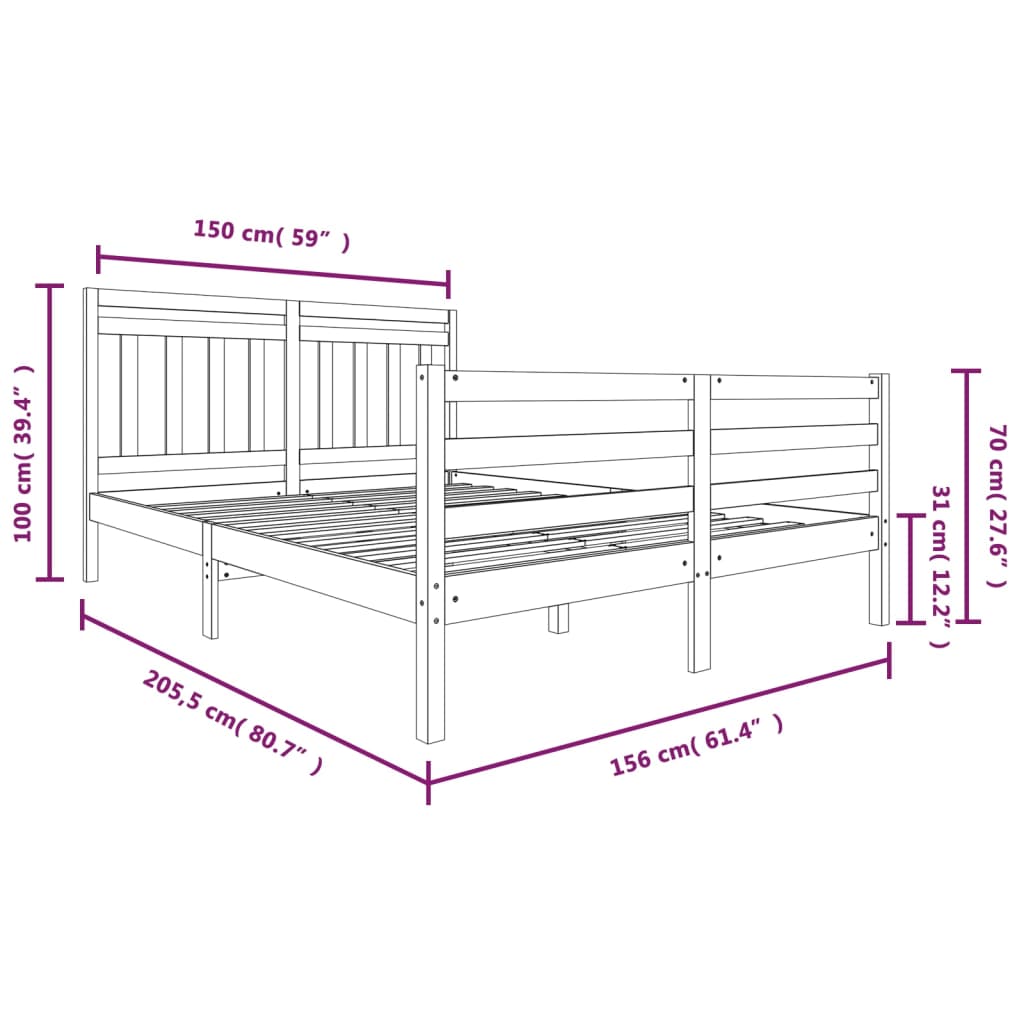 Massivholzbett Schwarz 150x200 cm 5FT King Size