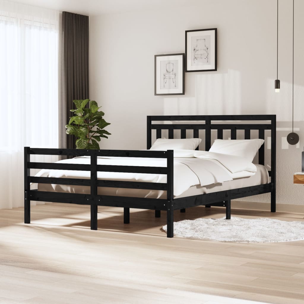 Massivholzbett Schwarz 150x200 cm 5FT King Size
