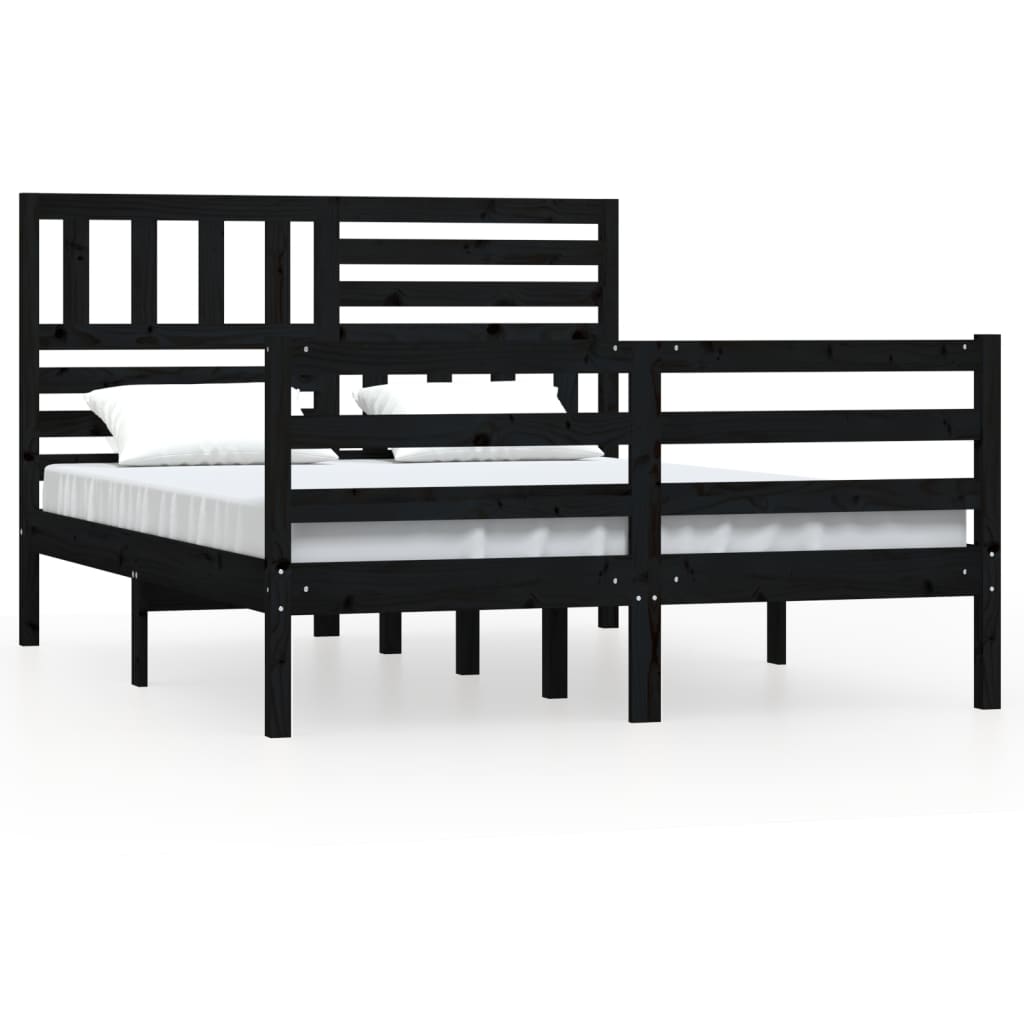 Massivholzbett Schwarz 135x190 cm 4FT6 Double