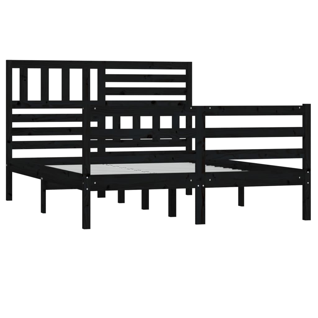 Massivholzbett Schwarz 135x190 cm 4FT6 Double
