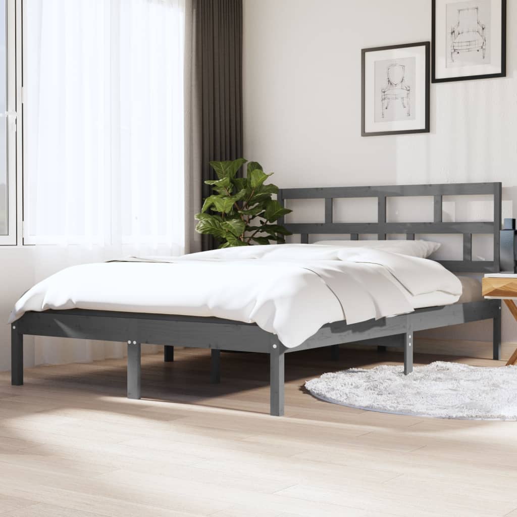 Massivholzbett Grau 135x190 cm 4FT6 Double