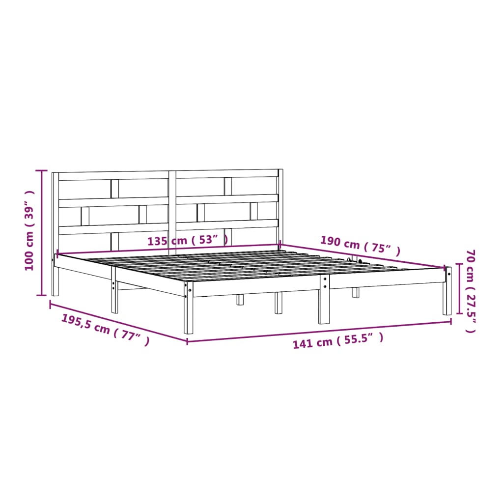 Massivholzbett Schwarz 135x190 cm 4FT6 Double