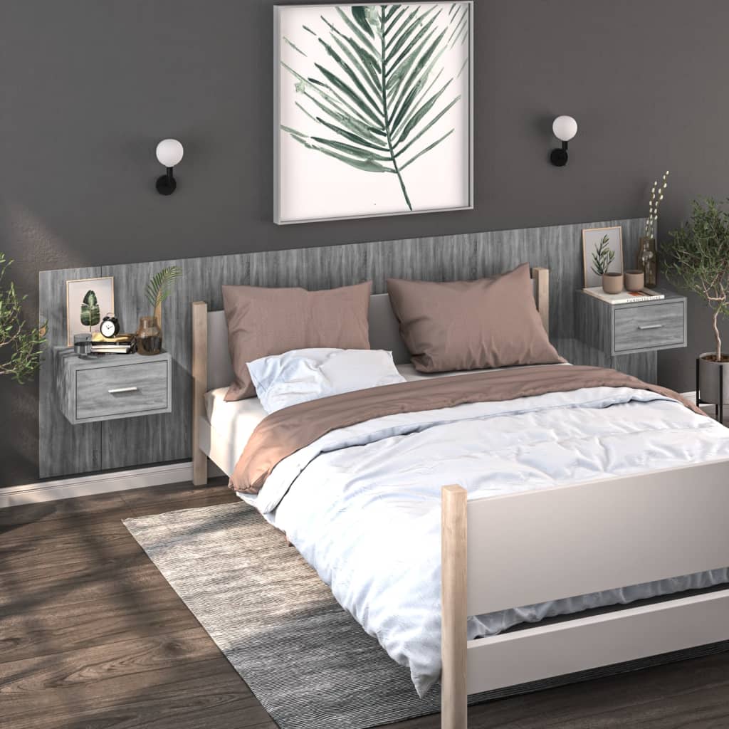 Wand-Nachttische 2 Stk. Grau Sonoma Holzwerkstoff