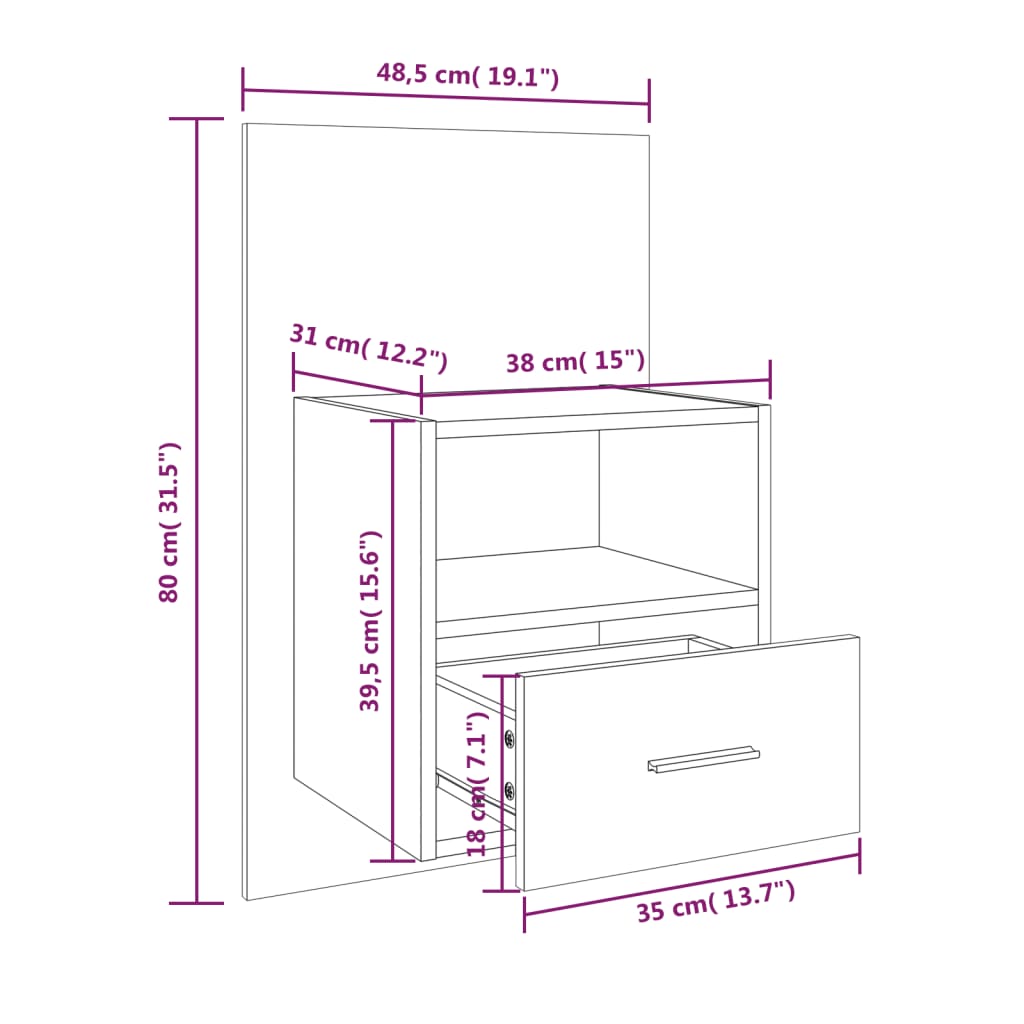 Wand-Nachttische 2 Stk. Grau Sonoma Holzwerkstoff