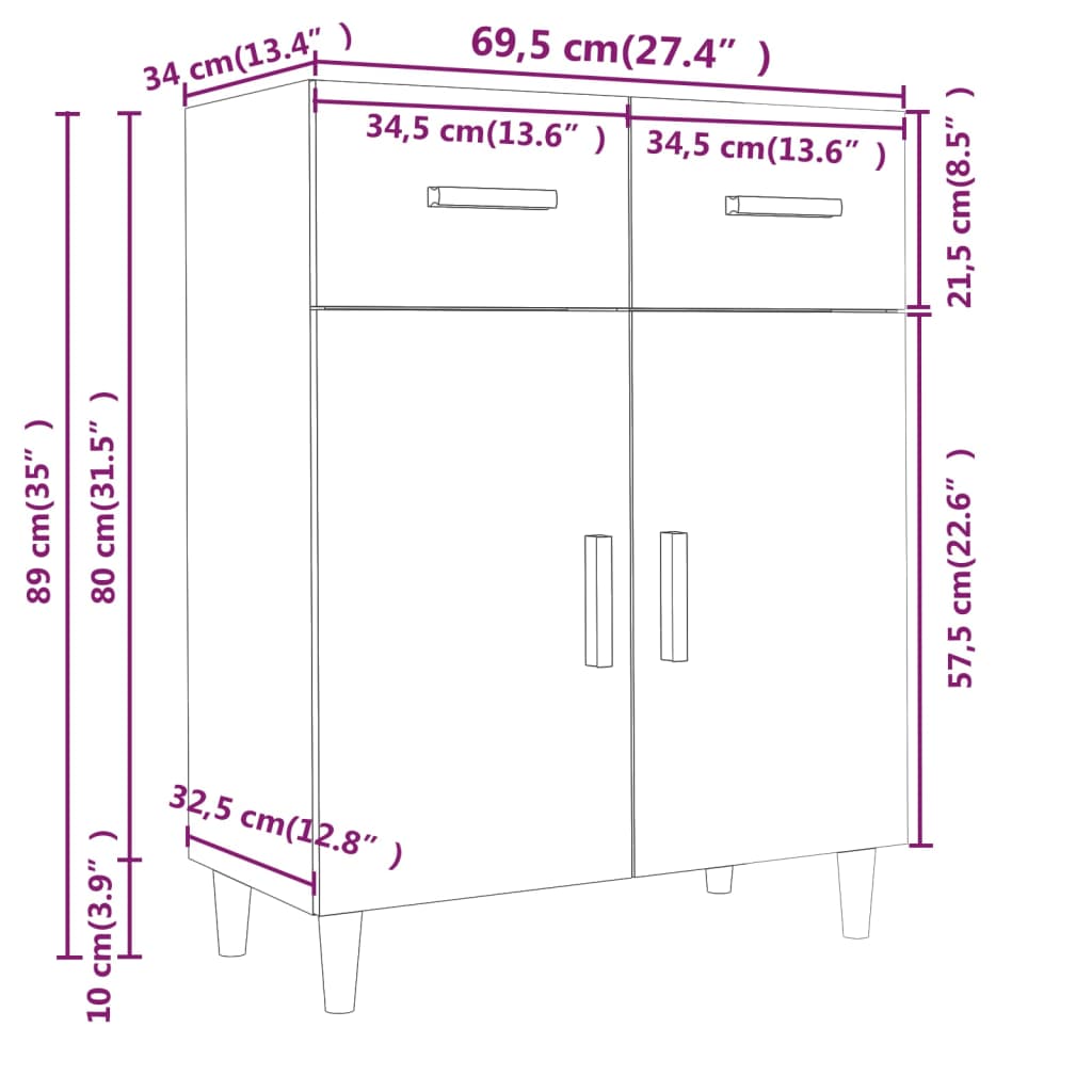 Sideboard Grau Sonoma 69,5x34x89 cm Holzwerkstoff
