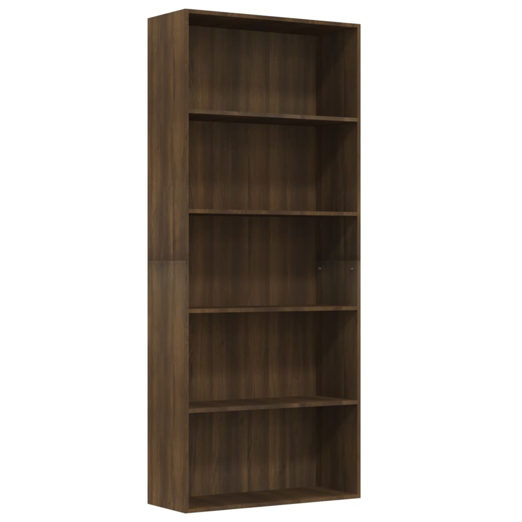 Bücherregal 5 Fächer Braun Eiche 80x30x189 cm Holzwerkstoff