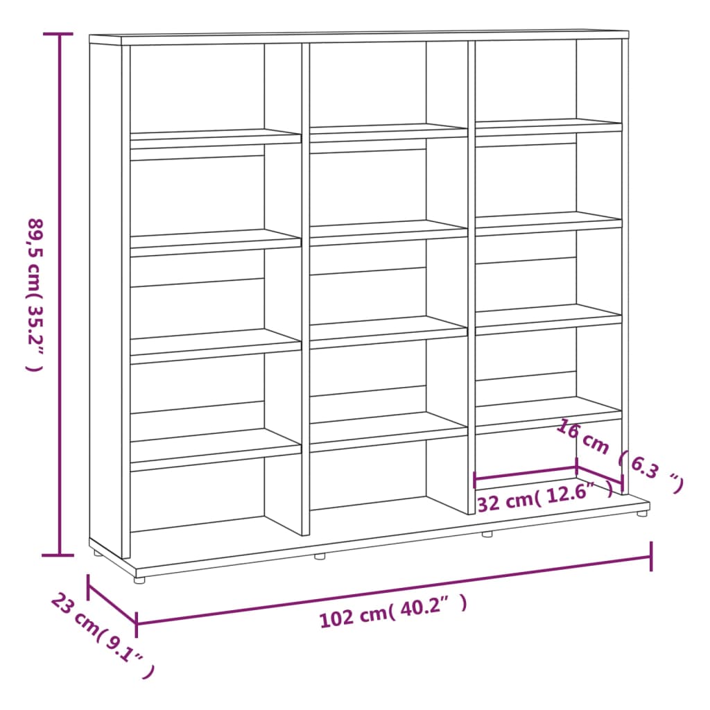 CD-Regal Grau Sonoma 102x23x89,5 cm Holzwerkstoff