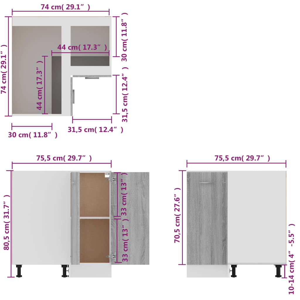 Küchenschrank Grau Sonoma 75,5x75,5x80,5 cm Holzwerkstoff