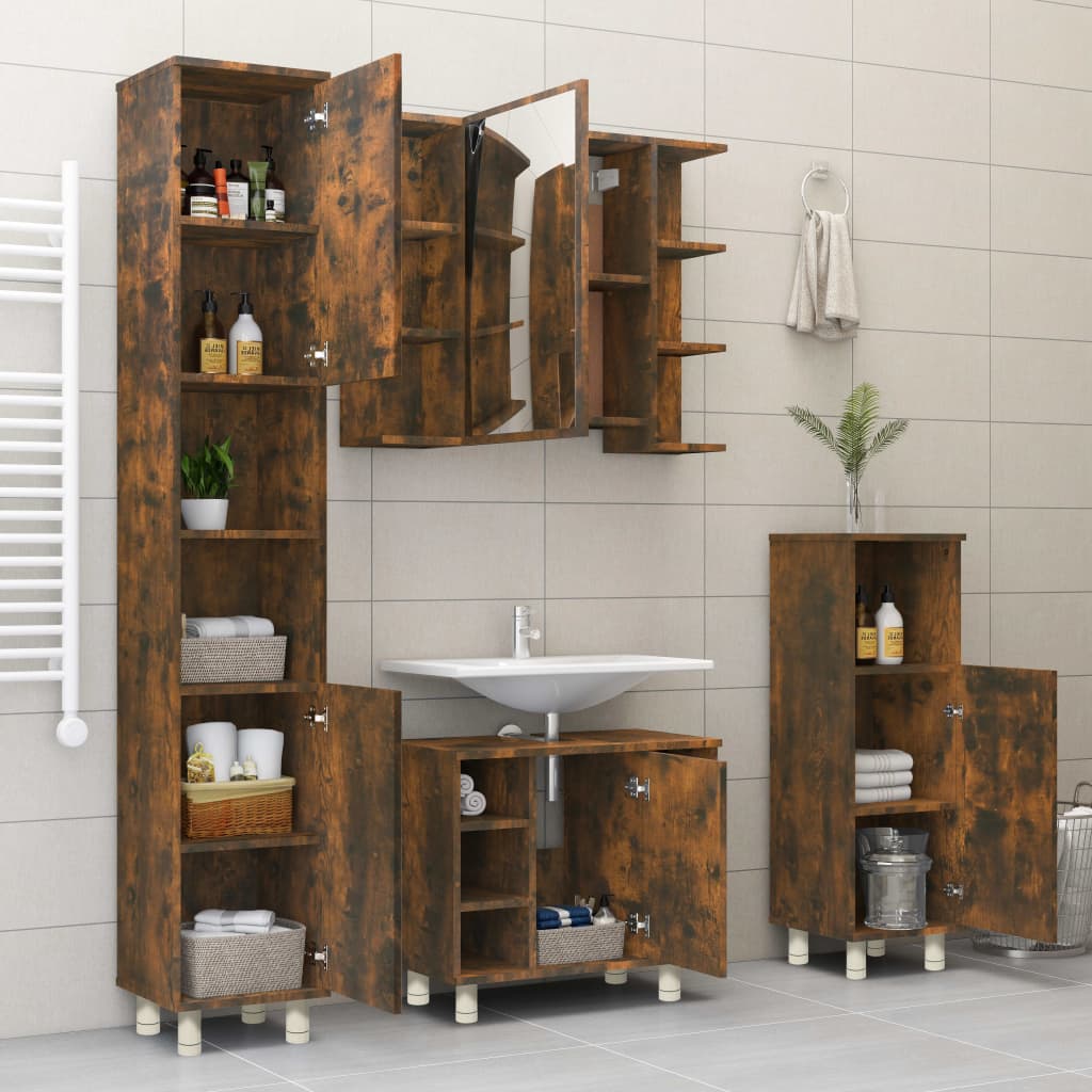 Badezimmerschrank Räuchereiche 30x30x95 cm Holzwerkstoff