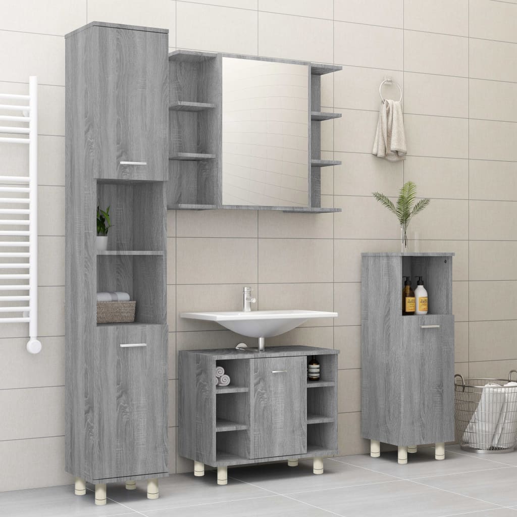 Badezimmerschrank Grau Sonoma 30x30x95 cm Holzwerkstoff