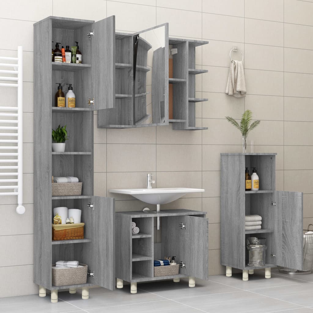 Badezimmerschrank Grau Sonoma 30x30x95 cm Holzwerkstoff