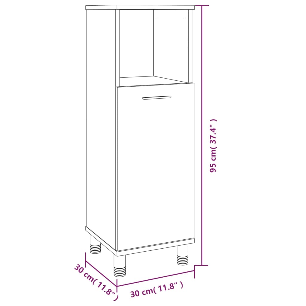 Badezimmerschrank Grau Sonoma 30x30x95 cm Holzwerkstoff