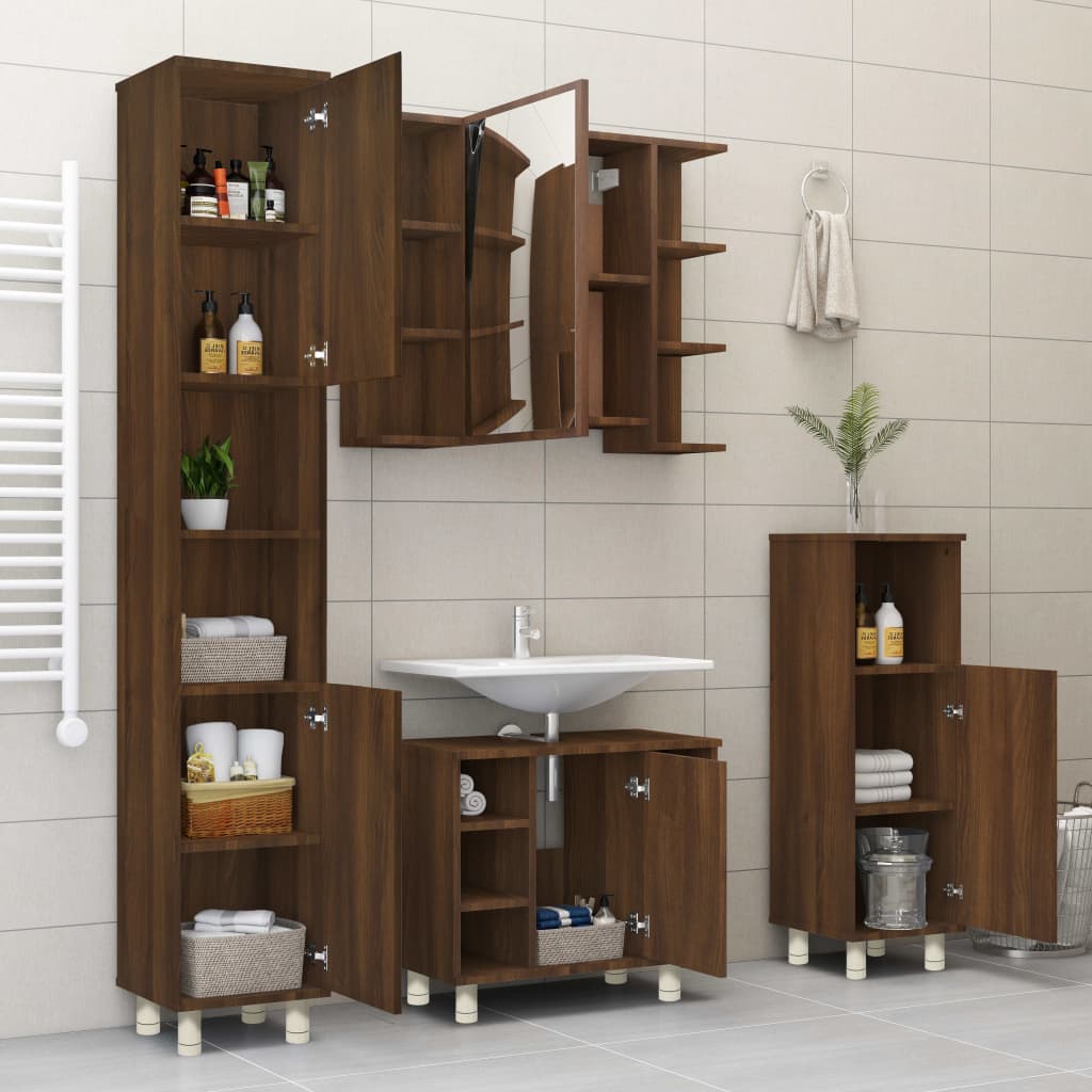Badezimmerschrank Braun Eiche 30x30x95 cm Holzwerkstoff