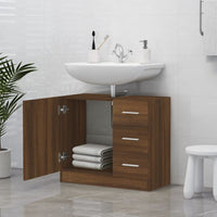 Thumbnail for Waschbeckenschrank Braun Eichen-Optik 63x30x54 cm Holzwerkstoff