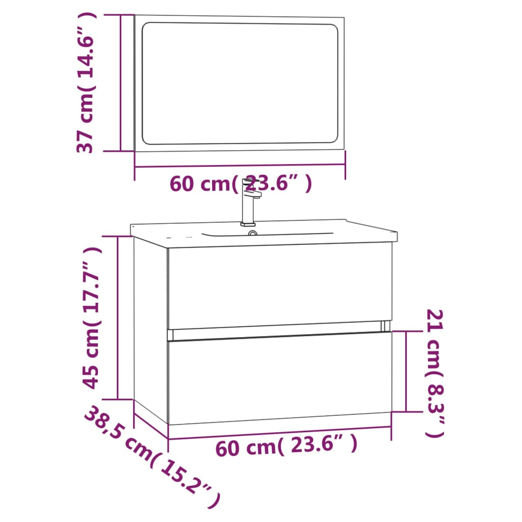 2-tlg. Badmöbel-Set Braun Eichen-Optik Holzwerkstoff