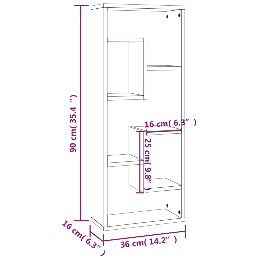 Wandregal Grau Sonoma 36x16x90 cm Holzwerkstoff