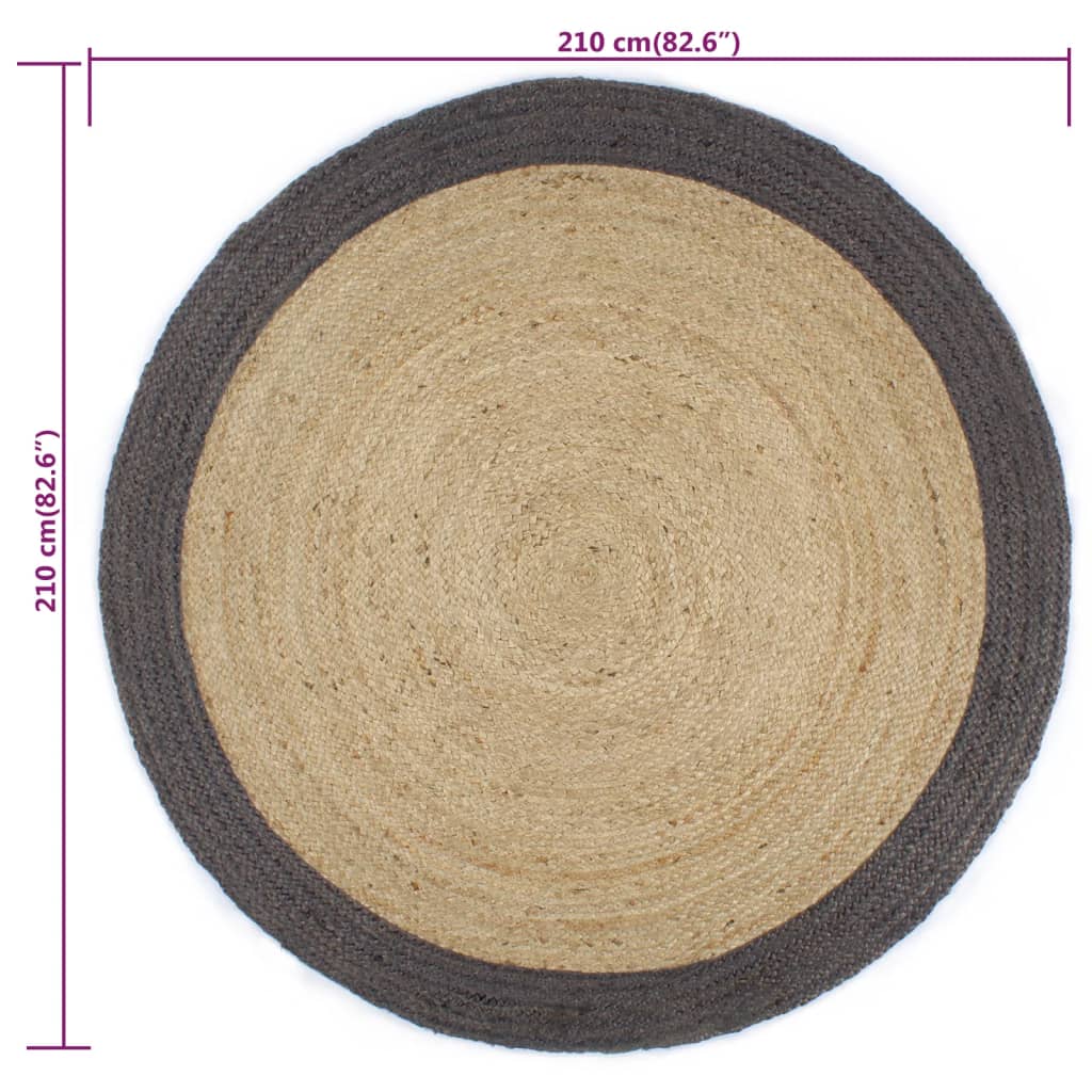 Teppich Handgefertigt Jute mit Dunkelgrauem Rand 210 cm