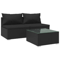 Thumbnail for 3-tlg. Garten-Lounge-Set mit Kissen Poly Rattan Schwarz