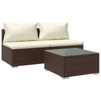 Thumbnail for 3-tlg. Garten-Lounge-Set mit Kissen Poly Rattan Braun