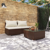 Thumbnail for 3-tlg. Garten-Lounge-Set mit Kissen Poly Rattan Braun