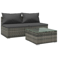 Thumbnail for 3-tlg. Garten-Lounge-Set mit Kissen Poly Rattan Grau