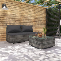 Thumbnail for 3-tlg. Garten-Lounge-Set mit Kissen Poly Rattan Grau