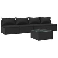 Thumbnail for 5-tlg. Garten-Lounge-Set mit Kissen Poly Rattan Schwarz