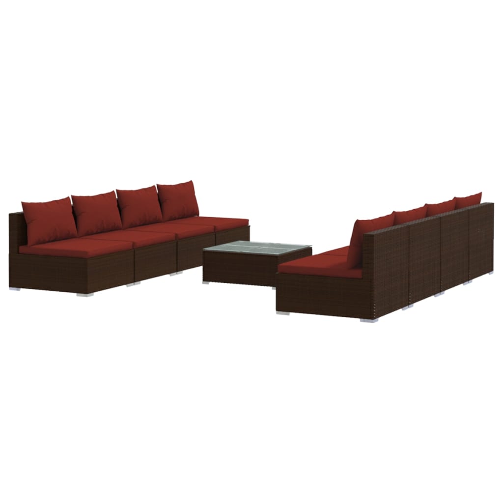 9-tlg. Garten-Lounge-Set mit Kissen Poly Rattan Braun