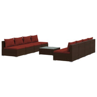 Thumbnail for 9-tlg. Garten-Lounge-Set mit Kissen Poly Rattan Braun