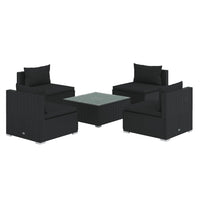 Thumbnail for 5-tlg. Garten-Lounge-Set mit Kissen Poly Rattan Schwarz