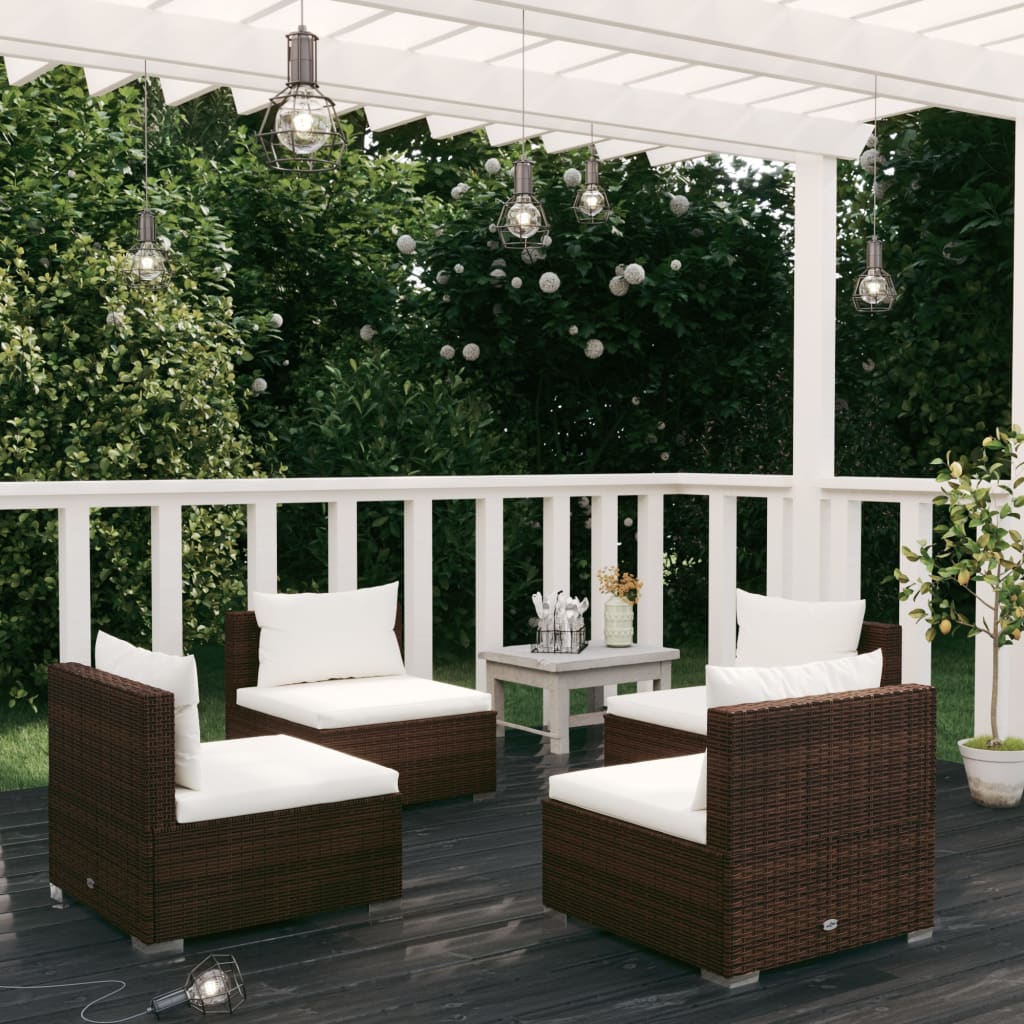 4-tlg. Garten-Lounge-Set mit Kissen Poly Rattan Braun