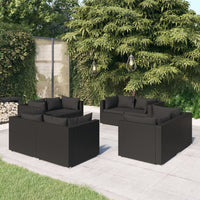 Thumbnail for 8-tlg. Garten-Lounge-Set mit Kissen Poly Rattan Schwarz